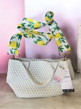 Ah-dorned White Woven Vegan Leather Bag with Lemon Guitar Strap – NWT New York
